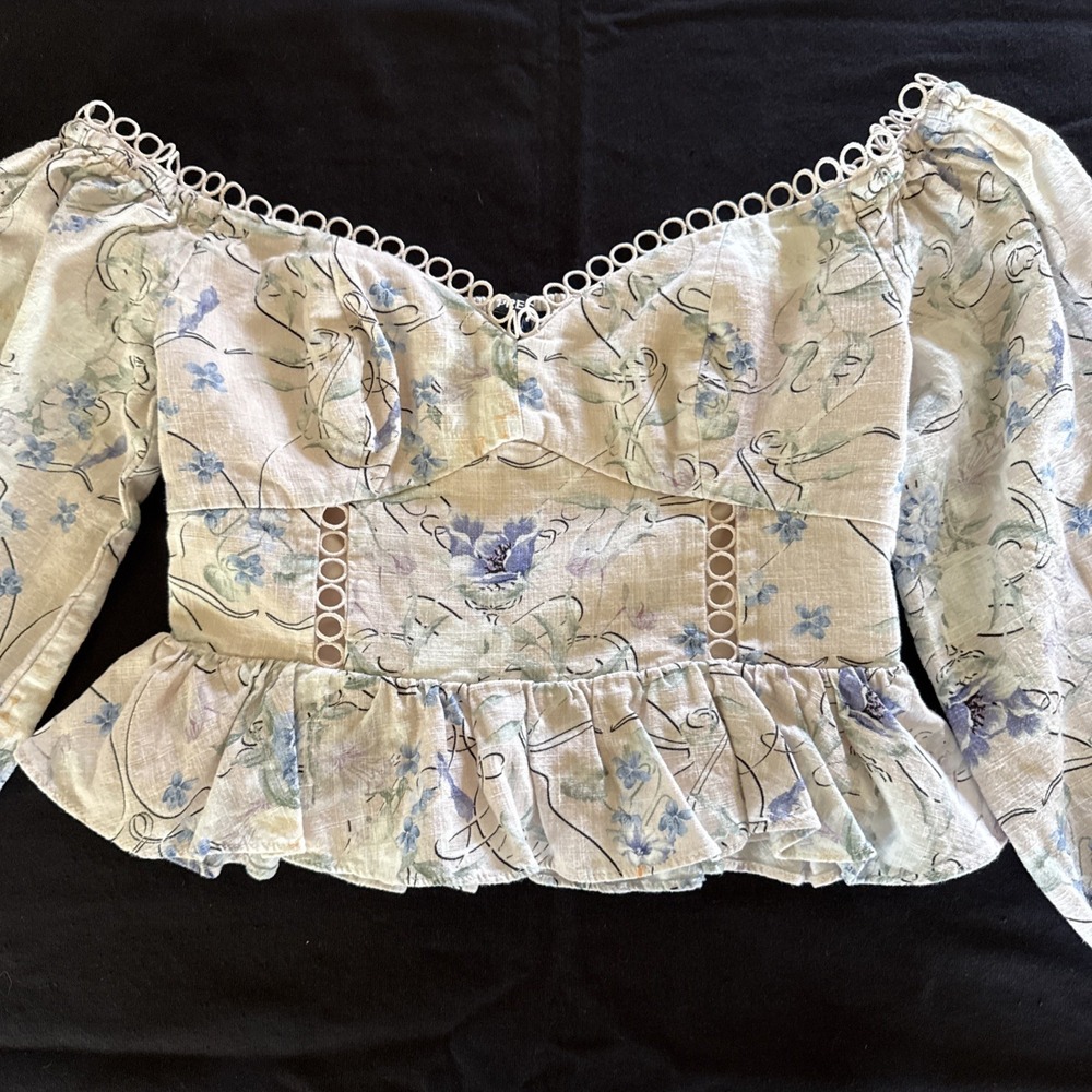 Express Floral Off The Shoulder Corset Peplum Top Pink Purple Stretch Size XS - Picture 3 of 12